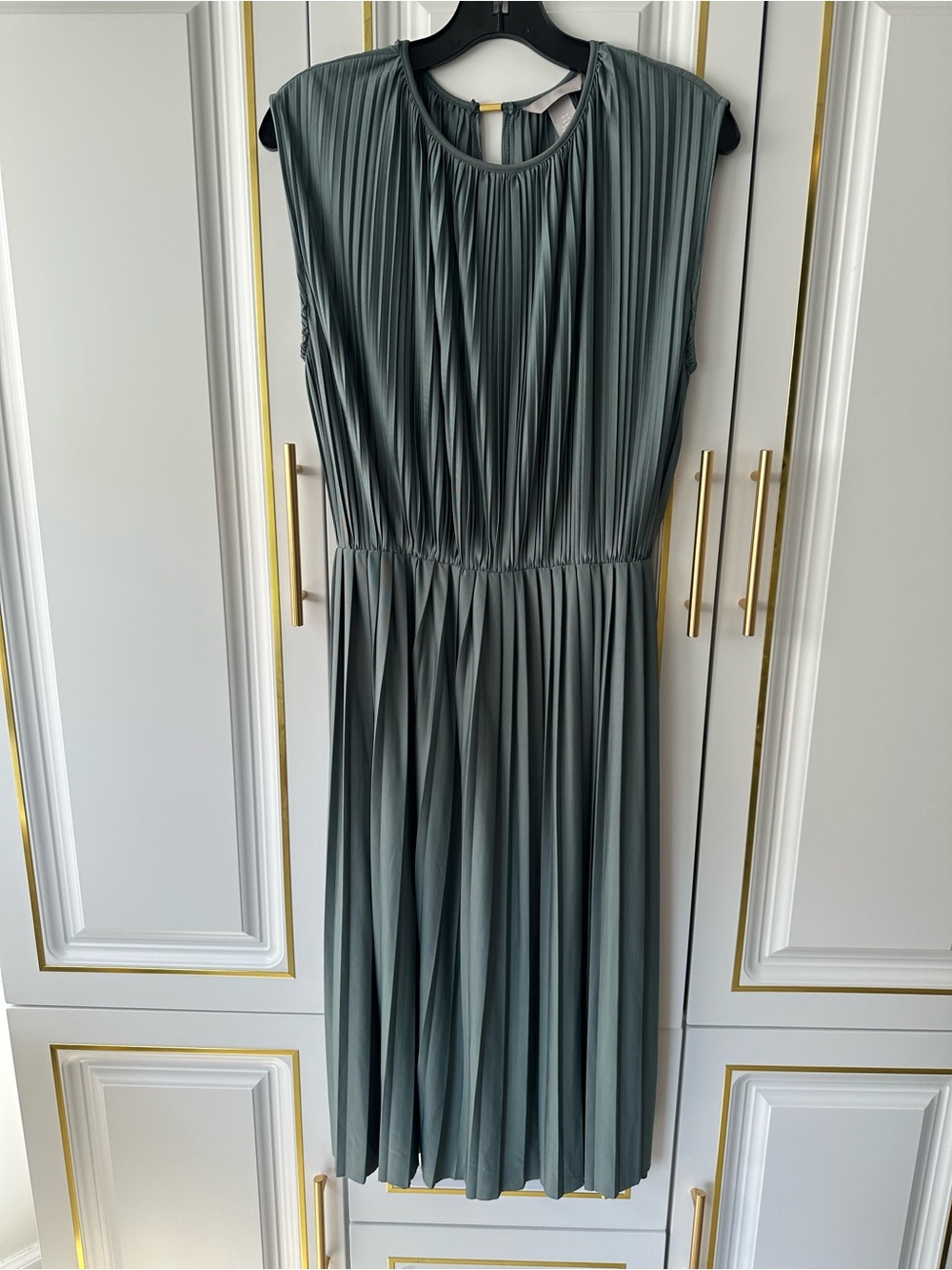 H&M Pleated Sleeveless Midi Dress in Slate Teal